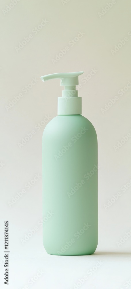 Minimalist green bottle with a pump, perfect for cosmetics, lotions, or liquid soaps, showcasing modern packaging design. Minimalist green bottle with a pump, perfect for cosmetics, lotions, or liquid soaps, showcasing modern packaging design.