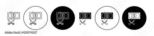 Cost cutting icons set in black filled and stroke line style