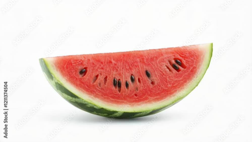 Rotating watermelon slice showcasing juicy freshness in motion Rotating watermelon slice showcasing juicy freshness in motion