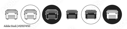 Dumpster icons set in black filled and stroke line style
