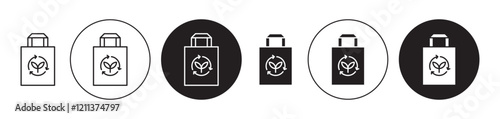 Eco bag icons set in black filled and stroke line style