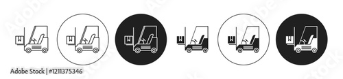 Forklift icons set in black filled and stroke line style