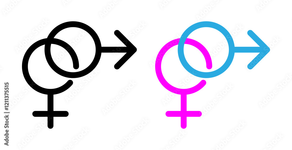 Gender icons set in black filled and stroke line style Gender icons set in black filled and stroke line style
