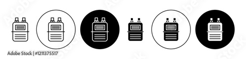 Gas meter icons set in black filled and stroke line style