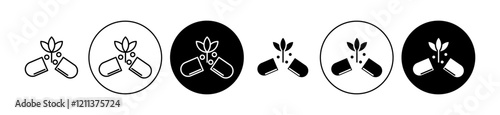 Herb medicine icons set in black filled and stroke line style