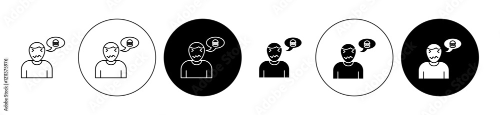 Hungry icons set in black filled and stroke line style Hungry icons set in black filled and stroke line style