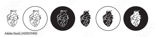 Human heart icons set in black filled and stroke line style