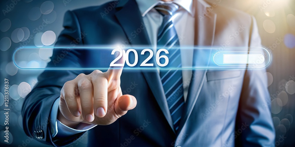 Businessman Touching Growth Graph with 2026 Text, Symbolizing Startup Success and Future Expansion Businessman Touching Growth Graph with 2026 Text, Symbolizing Startup Success and Future Expansion