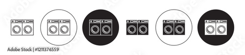 Laundry zone icons set in black filled and stroke line style
