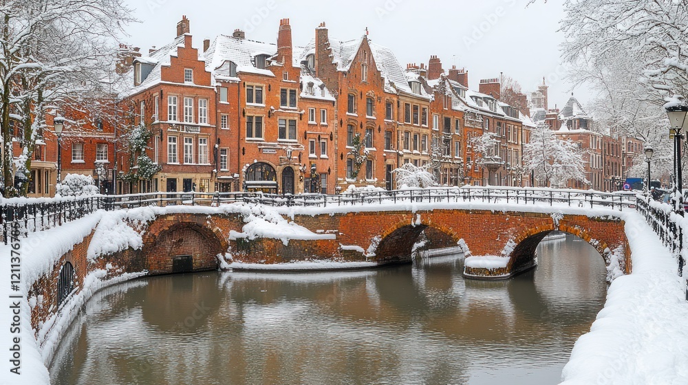 Fototapeta premium Snowy Bruges: A Winter Wonderland in Belgium