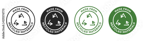 Made from recycled materials icons set in black filled and stroke line style