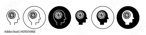 Mental disorder icons set in black filled and stroke line style