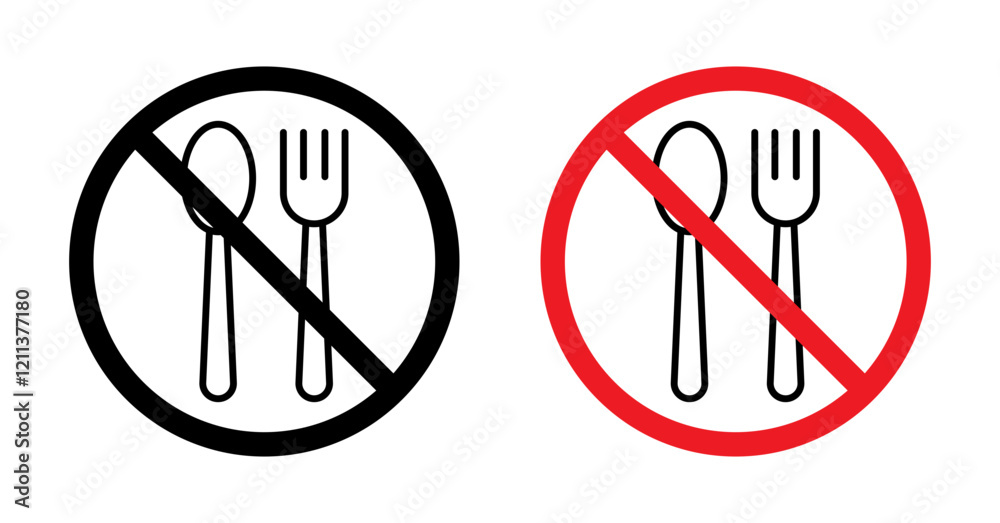 No eating icons set in black filled and stroke line style