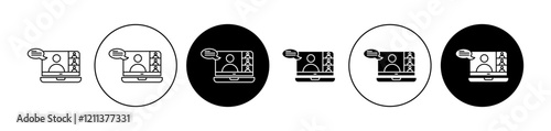 Online meeting icons set in black filled and stroke line style