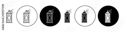 Paint aerosol can icons set in black filled and stroke line style