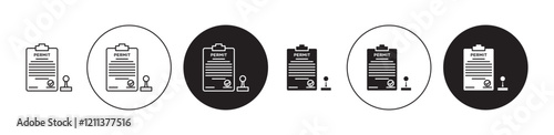 Permit icons set in black filled and stroke line style