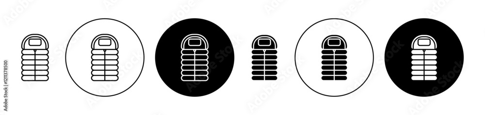Sleeping bag icons set in black filled and stroke line style Sleeping bag icons set in black filled and stroke line style