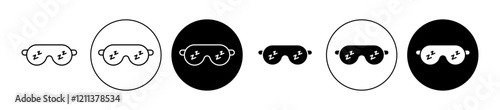 Sleeping mask icons set in black filled and stroke line style