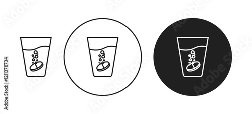 Soluble tablet icons set in black filled and stroke line style