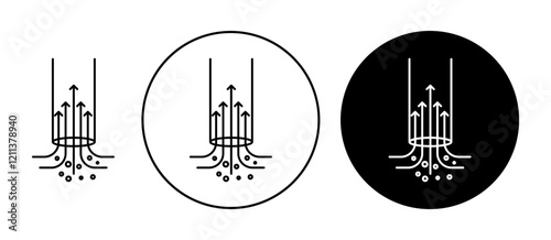 Suction process icons set in black filled and stroke line style
