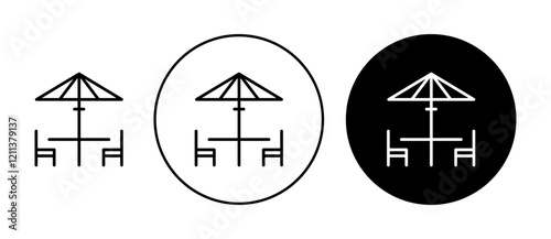 Terrace cafe icons set in black filled and stroke line style