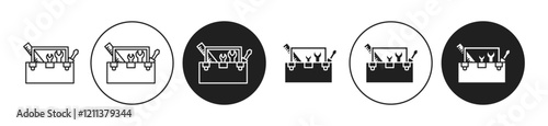 Tools box icons set in black filled and stroke line style