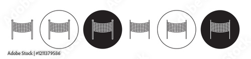 Volleyball net icons set in black filled and stroke line style