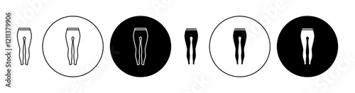 Yoga pants icons set in black filled and stroke line style