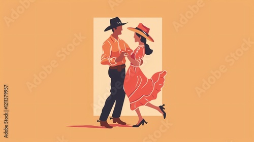 Elegant couple dancing in western style outfits