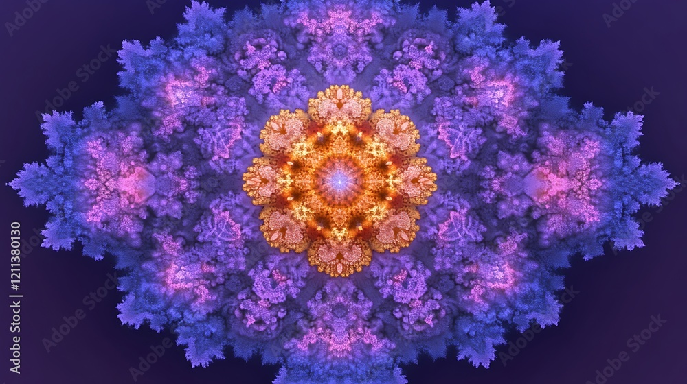 Abstract Fractal Mandala Cosmic Design In Purple And Orange Hues Abstract Fractal Mandala Cosmic Design In Purple And Orange Hues