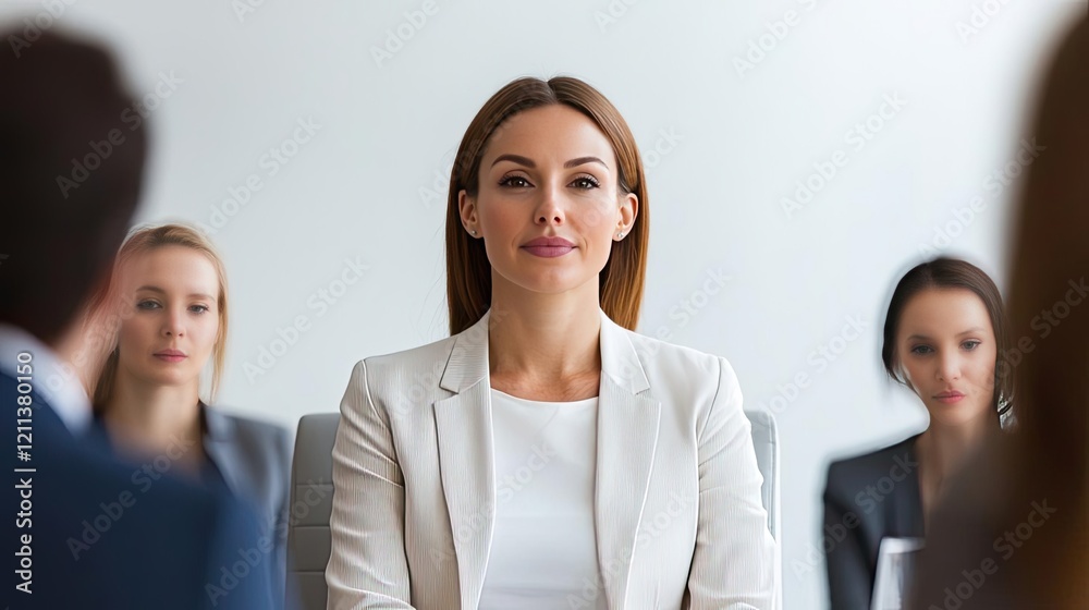 Women leadership concept. Confident businesswoman in a meeting, portraying leadership and teamwork skills. Women leadership concept. Confident businesswoman in a meeting, portraying leadership and teamwork skills.