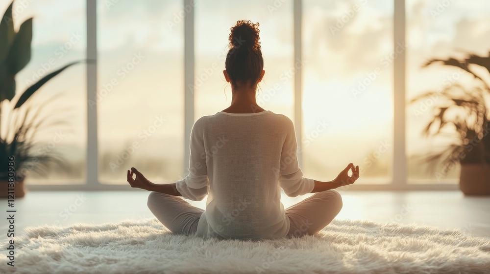 A person practicing meditation in a serene indoor space. A person practicing meditation in a serene indoor space.