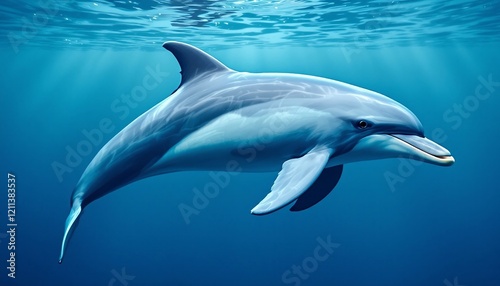 Graceful Dolphin in Azure Waters: An Underwater Portrait photo