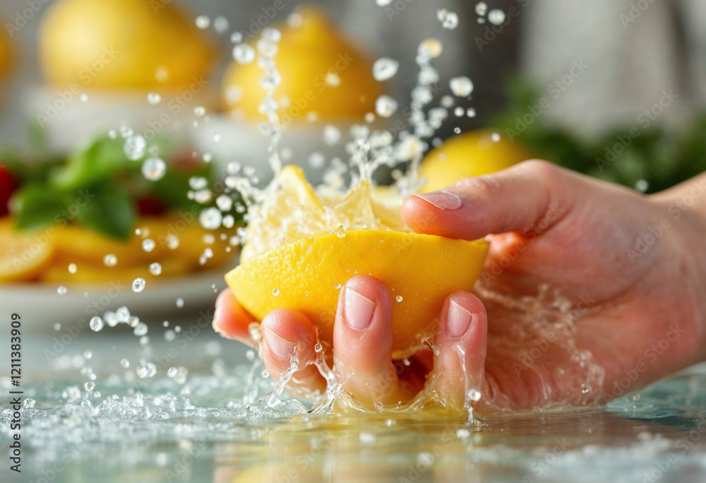 Fototapeta premium Delicious lemon slice splashing