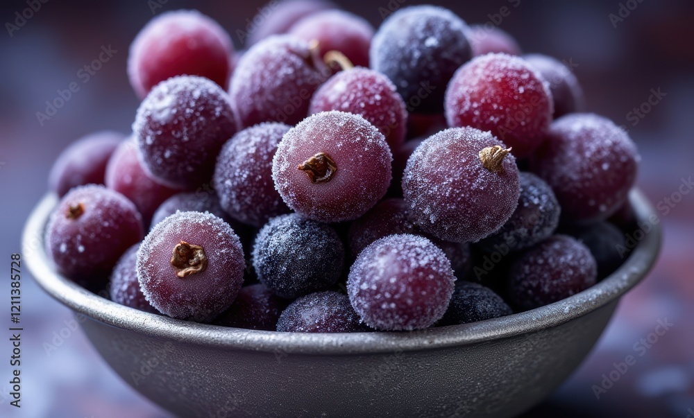 Frosted grapes in silver bowl Frosted grapes in silver bowl
