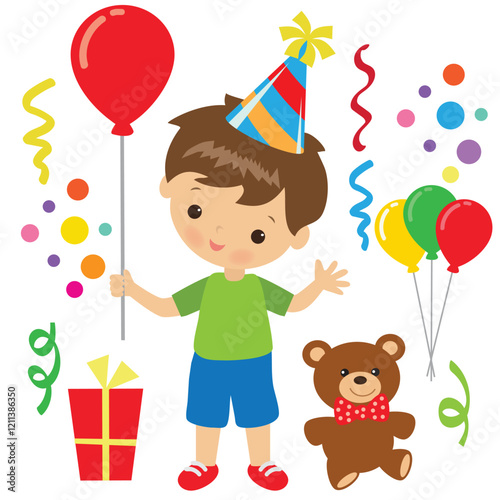 Cute little birthday  boy vector cartoon illustration