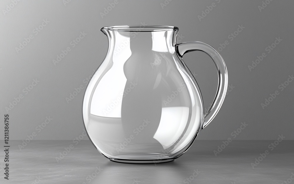 Empty clear glass pitcher with handle on gray background. Empty clear glass pitcher with handle on gray background.