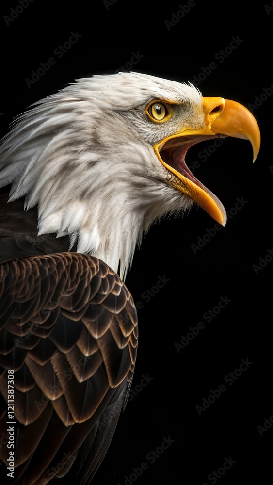Obraz premium Screaming Bald Eagle With Striking Features on a Dark Background. Generative AI