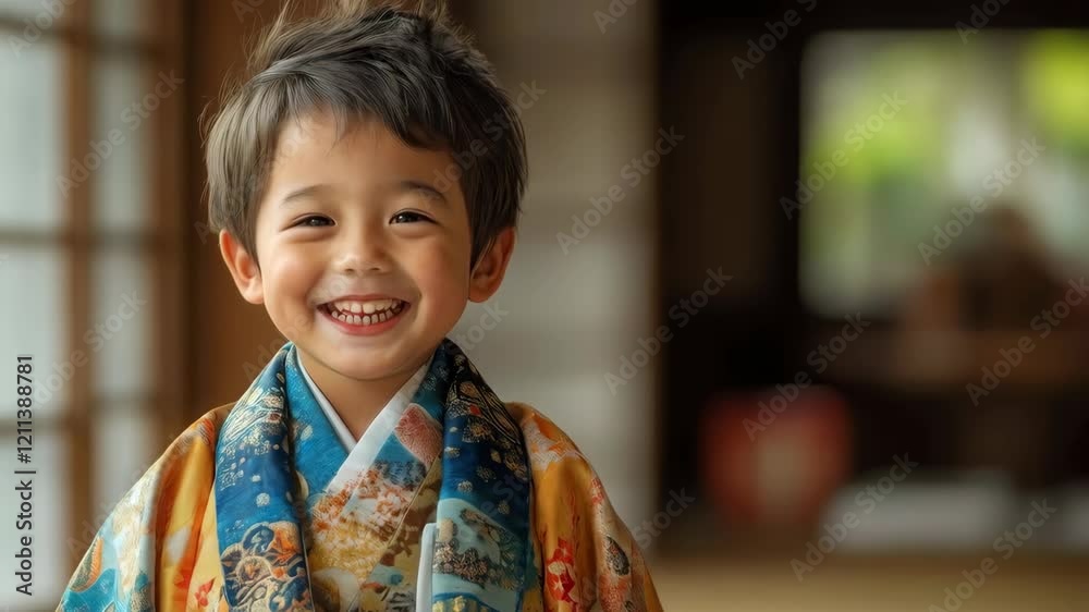 Joyful child in traditional dress, smiling playfully indoors with natural light Joyful child in traditional dress, smiling playfully indoors with natural light