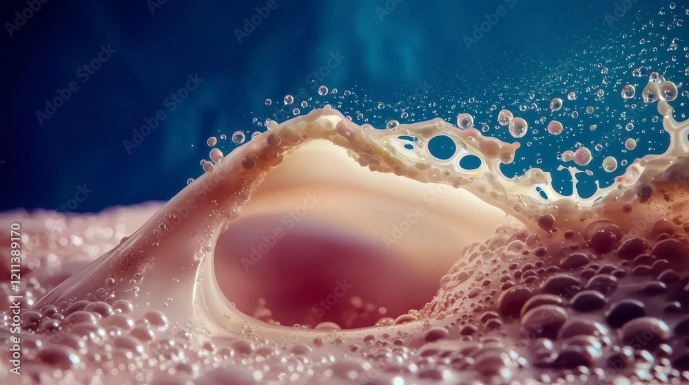 Fototapeta premium Abstract Milk Splash Creamy Texture Bubbles Fluid Dynamics Macro Photography