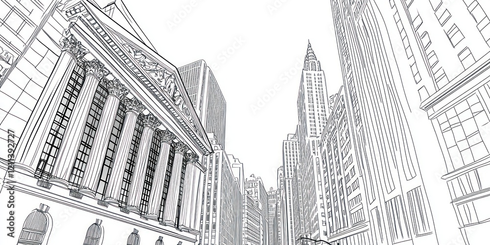 Fototapeta premium A Line Drawing Of Classic New York City Architecture