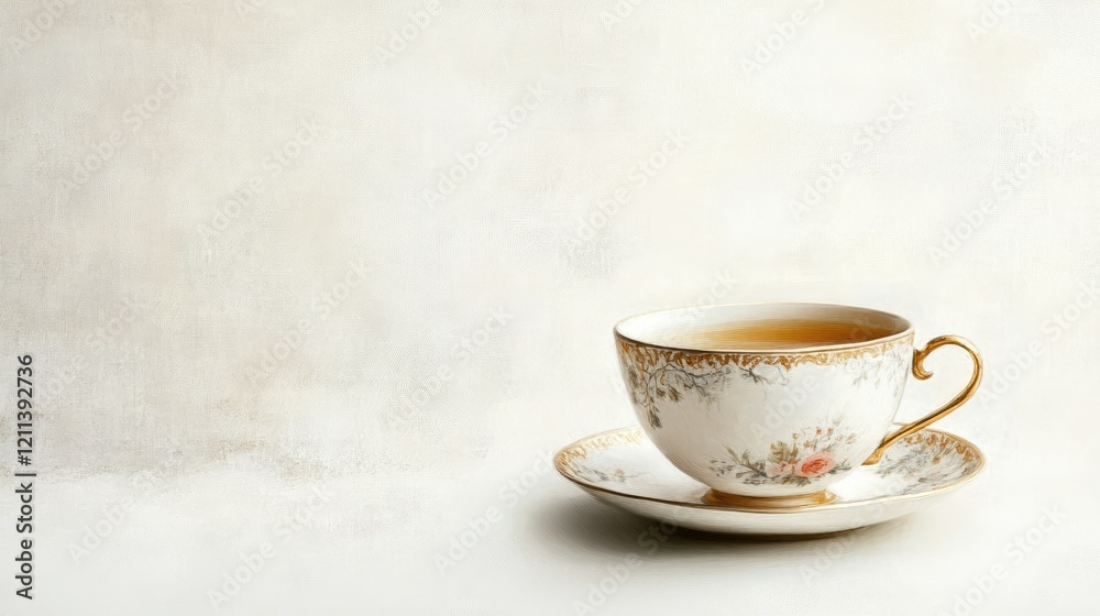 Fototapeta premium Elegant tea cup with a saucer, isolated on a white background, showcasing the beauty of simplicity.