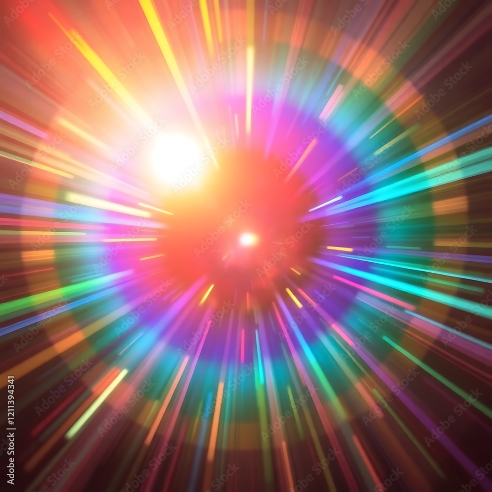 Obraz premium bright lens flare, light streaks, vibrant colors, abstract light trails, motion blur, radial streaks, dynamic movement, commercial quality.jpg