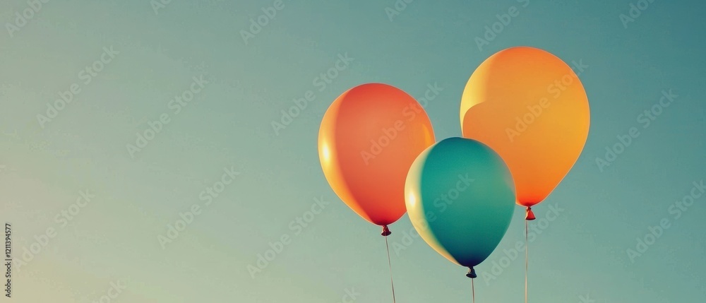 Three Pastel Balloons Ascending Festive Joyful Uplifting Image Three Pastel Balloons Ascending Festive Joyful Uplifting Image