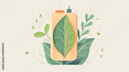 Sustainable Renewable Energy Concept with Leaf and Battery