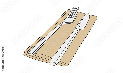 line art color of spoon and fork illustration