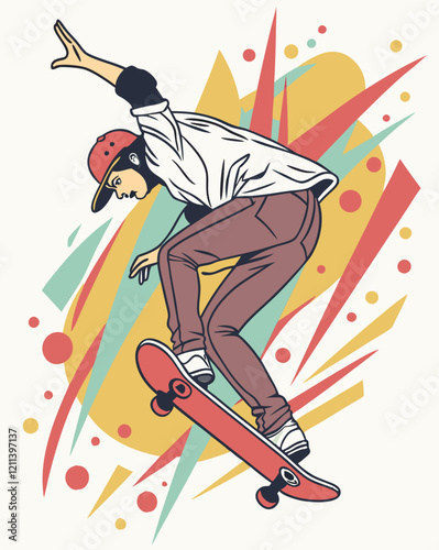 A Skater Jumps High On A Skateboard with a splash background 