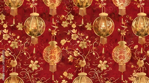 Elegant Chinese New Year design with intricate patterns and a luxurious color palette