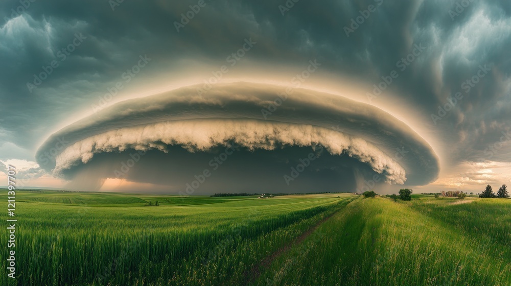 Majestic Supercell Thunderstorm Over Green Fields Majestic Supercell Thunderstorm Over Green Fields