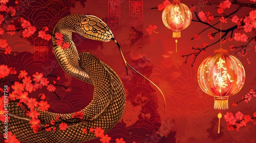 Year of the Snake design with vibrant golden highlights and dynamic visuals